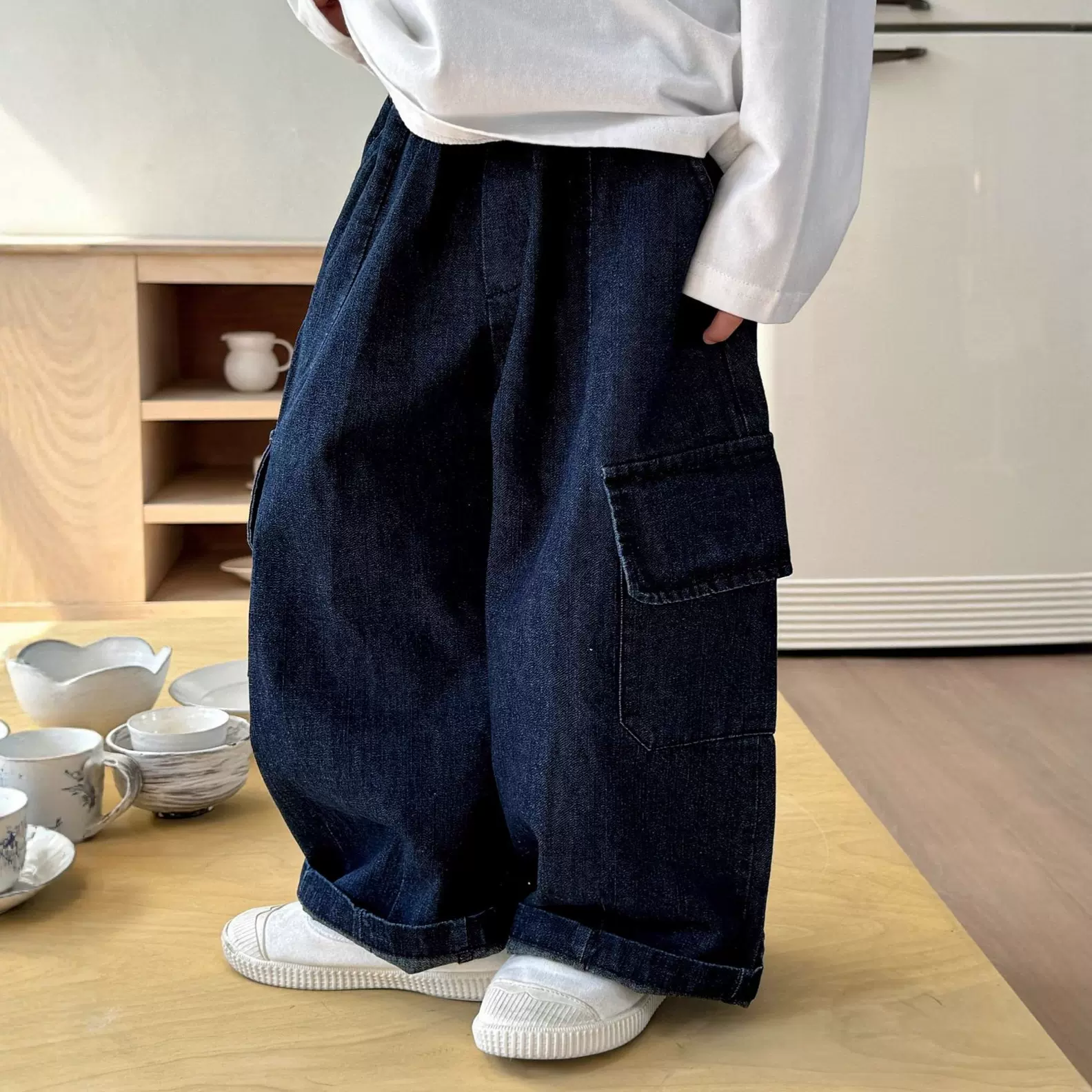 儿童牛仔裤秋季新款韩版休闲宽松工装裤男女童宝宝百搭阔腿长裤子