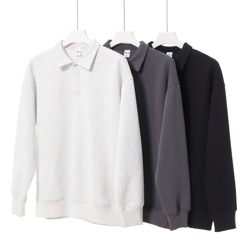 Trendy brand heavyweight 350g pure cotton polo collar sweatshirt for men, autumn and winter basic solid color simple loose fit preppy style sweatshirt Trendy brand heavyweight 350g pure cotton polo collar sweatshirt for men, autumn and winter basic solid color simple loose fit preppy style sweatshirt