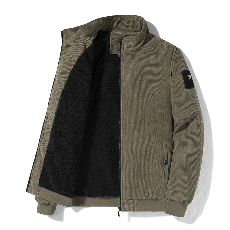 Winter Men's Casual Collar Corduroy fleece-lined Thickened Coat Lamb Fleece Warm Windproof Corduroy Jacket Cotton-padded Jacket
