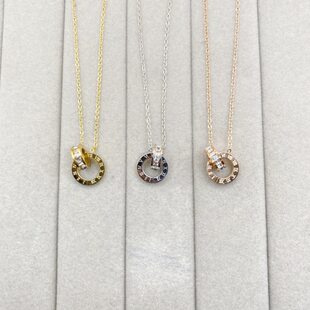 Tongtitanium steel electroplating 18k gold double ring Roman suit necklace light luxury high-end accessories fashion manufacturer direct sales