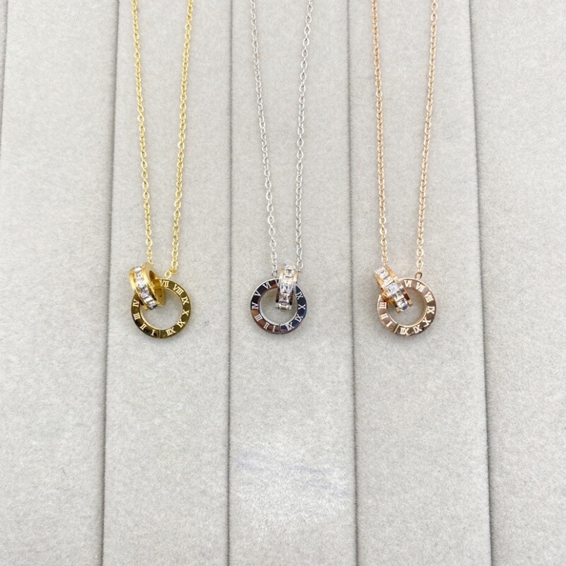 All-Over Titanium Steel Electroplated 18K Gold Double-Ring Roman Suit Necklace Accessible Luxury High-End Accessories Fashion Factory Direct Sale