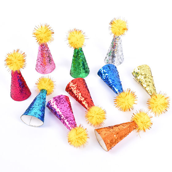 10 colorful small hats birthday party christmas holiday decoration pet fur ball cap mini party hat