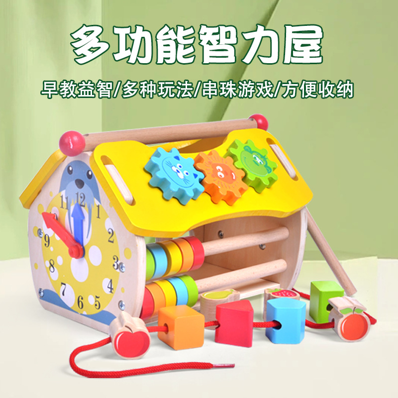 Juego de juguetes multifuncionales con forma de fruta para niños de 1 a 3 años, juguete educativo de madera con funciones de golpeteo y abalorios.