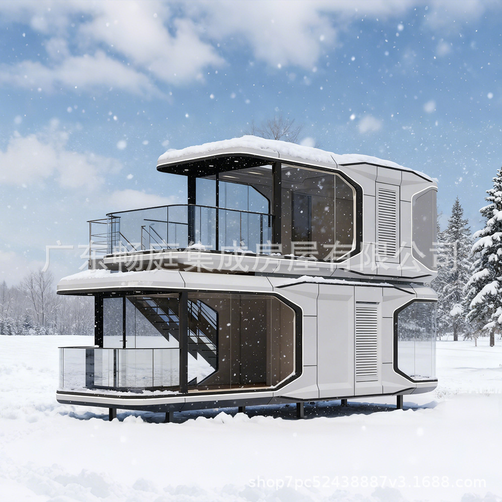 定制双层轻钢别墅 两房一厅一卫带装修 跨境太空舱民宿酒店厂家