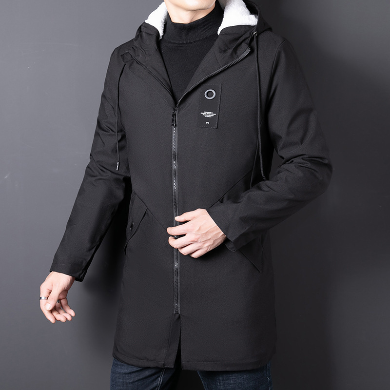 Cross-border wholesale new winter hooded business fleece-lined thickened mid-length trench coat cotton-padded jacket versatile simple cotton-padded coat break