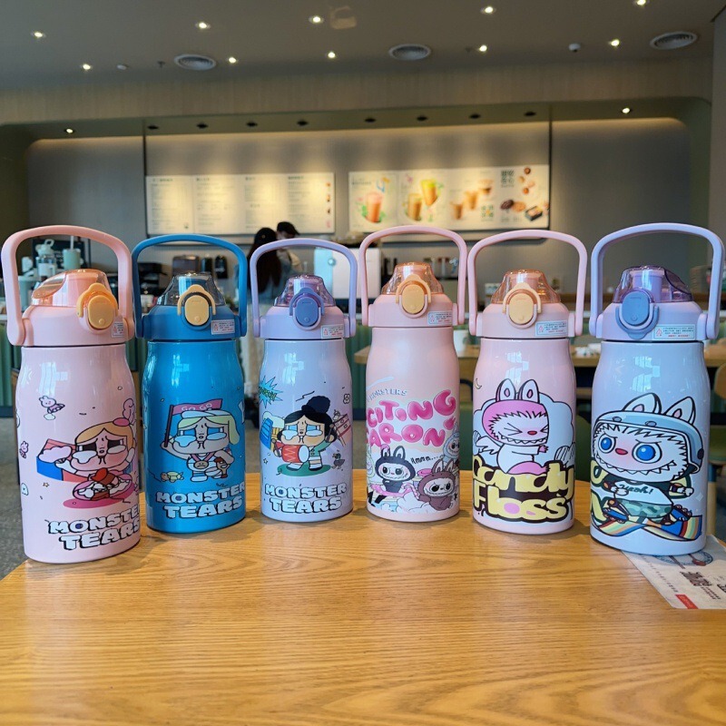 新型大容量保温ポットかわいい学生カップ304ステンレス保温カップ持ち手携帯ストローカップ|undefined