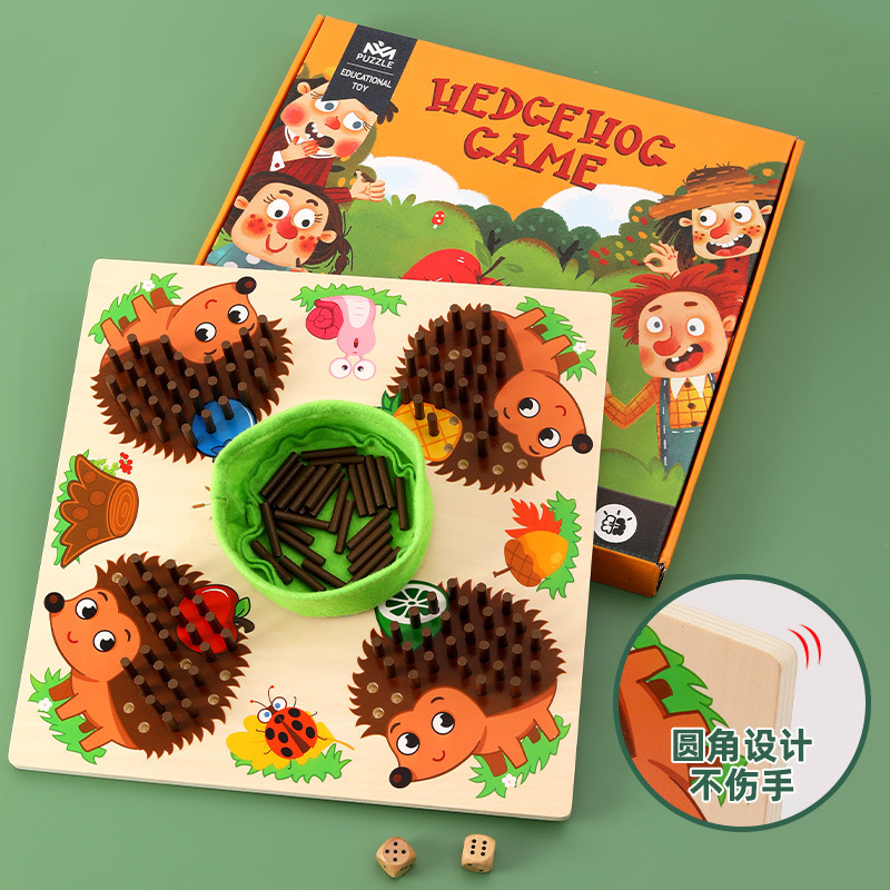 Weiweihu niños erizo de madera juego de palo educación temprana entrenamiento de integración inductiva tablero de rompecabezas tridimensional juguete de juego de erizo