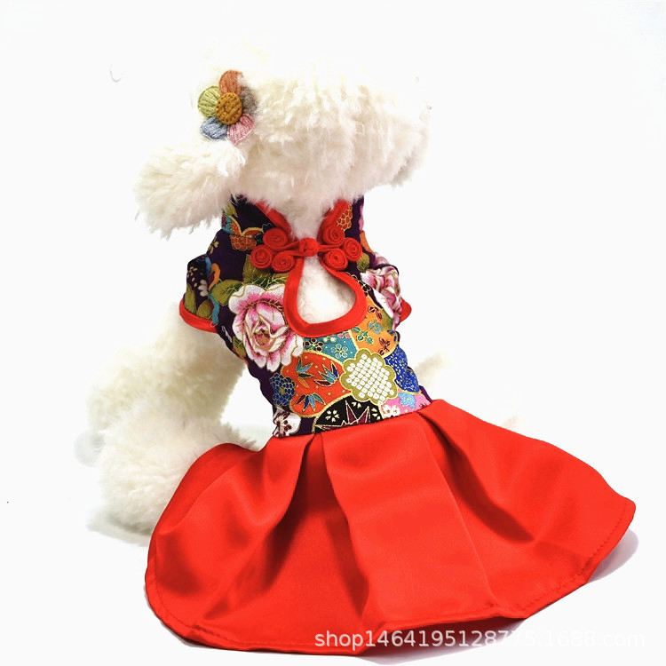 Pet Dog Clothes Chinese Style Cat Clothes Teddy Dog Clothes 2021 New Spring Summer Autumn Cheongsam Dress Wholesale
