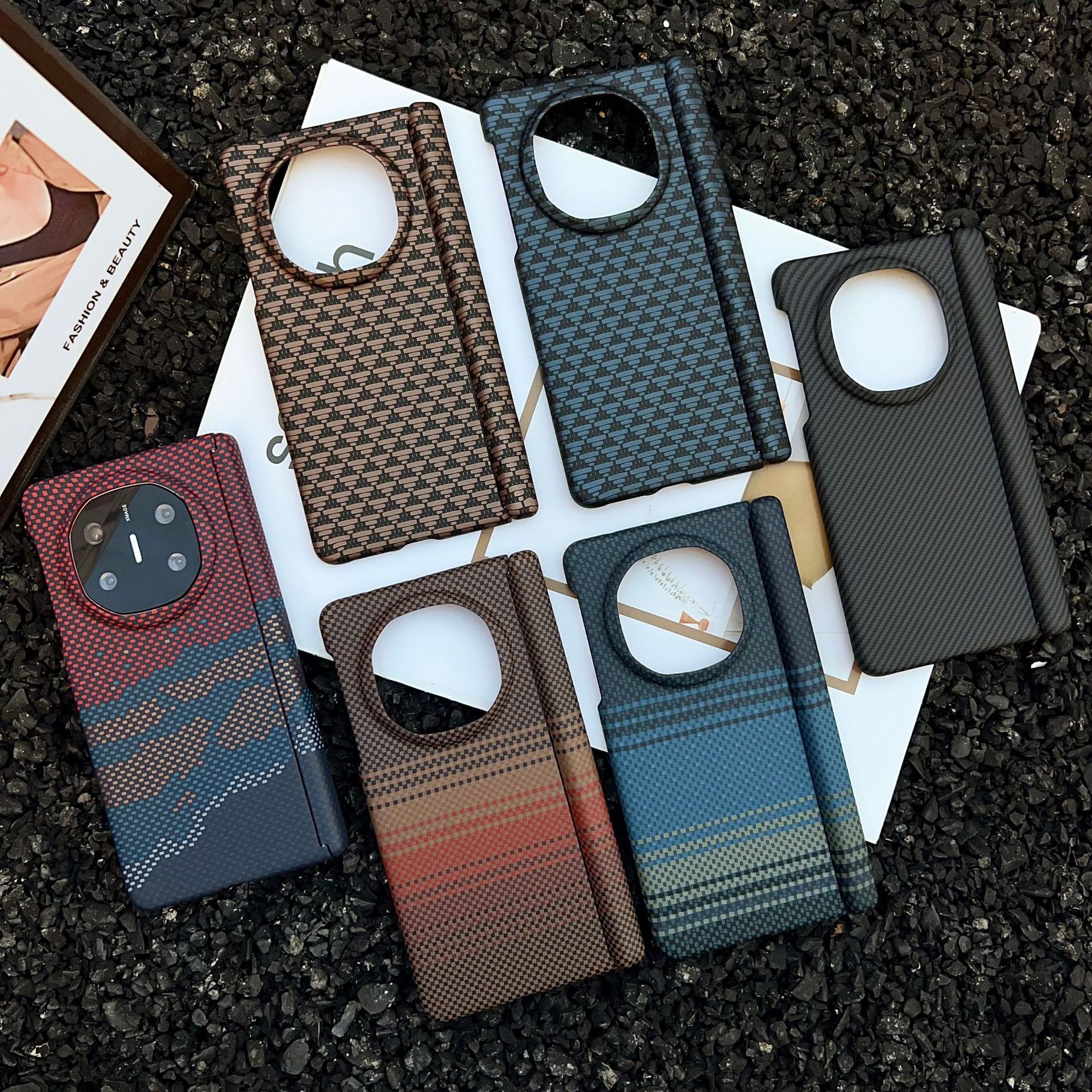 适用华为Mate X6中轴磁吸手机壳源纹PC纤维纹Find N5折叠保护套V5