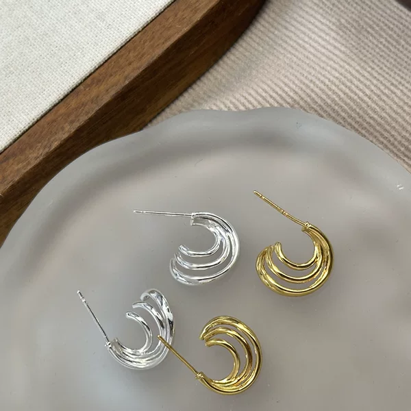 Unique Design Twisted Multi-Line C Hoop Earrings for Women Simple Personality Fashion Temperament Trendy Versatile Earrings Accessories