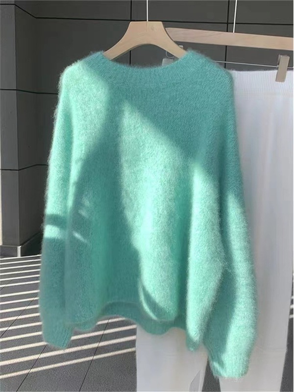 粉色貂绒毛衣女宽松外穿秋冬慵懒风V领套头针织衫软糯温柔上衣女|undefined