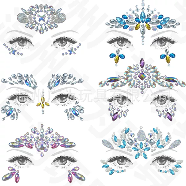 New Cross-border European and American Face Eyebrow Diamond Sticker Tattoo Sticker Diamond Adhesive Eye Sticker Environmentally Friendly Music Festival Face Sticker Eyebrow Diamond