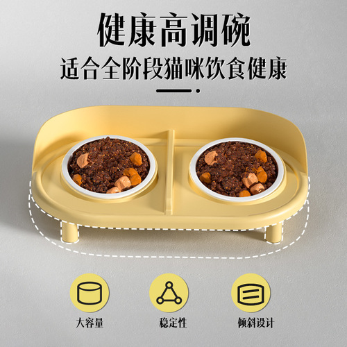 Cat Bowl Ceramic Dual Bowl Dog Bowl Cat Feeding Tray Dry Food Bowl Drinking Bowl Pet Bowl Dog Feeding Dish Anti-Toppling Pet Supplies