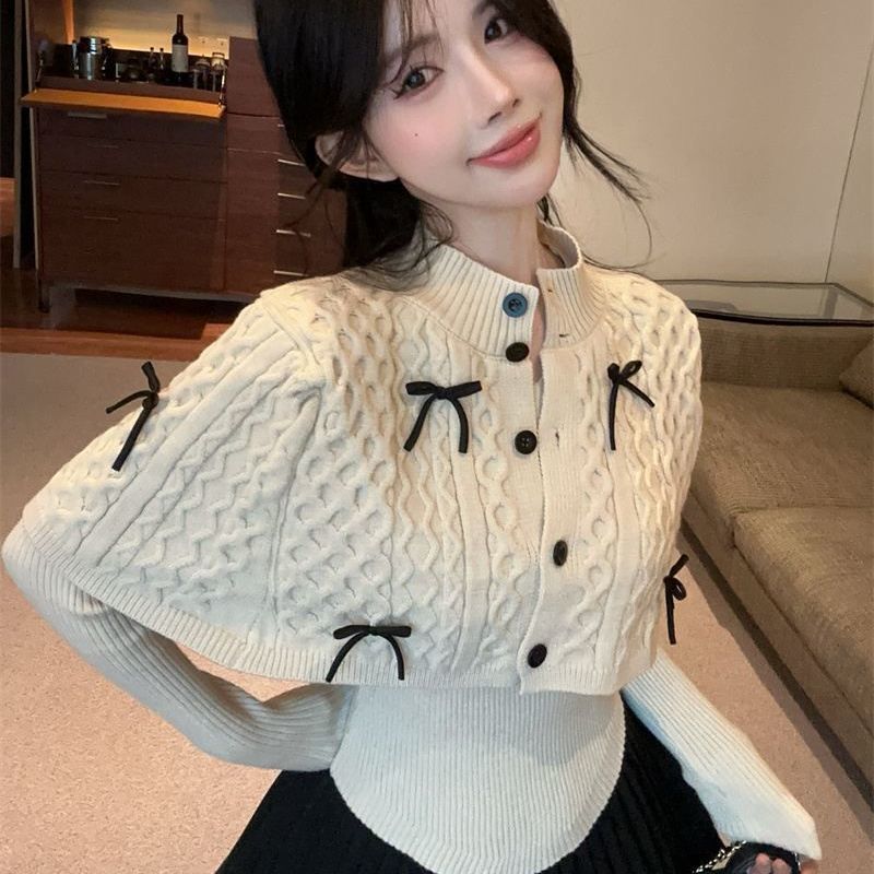 High-end and super stylish women's knitted sweater top for autumn and winter, paired with a bow-knot shawl cape and trendy sweater High-end and super stylish women's knitted sweater top for autumn and winter, paired with a bow-knot shawl cape and trendy sweater