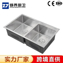 不锈钢水槽双槽跨境厨房洗菜盆手工不锈钢拉丝双槽洗碗池加厚双槽
