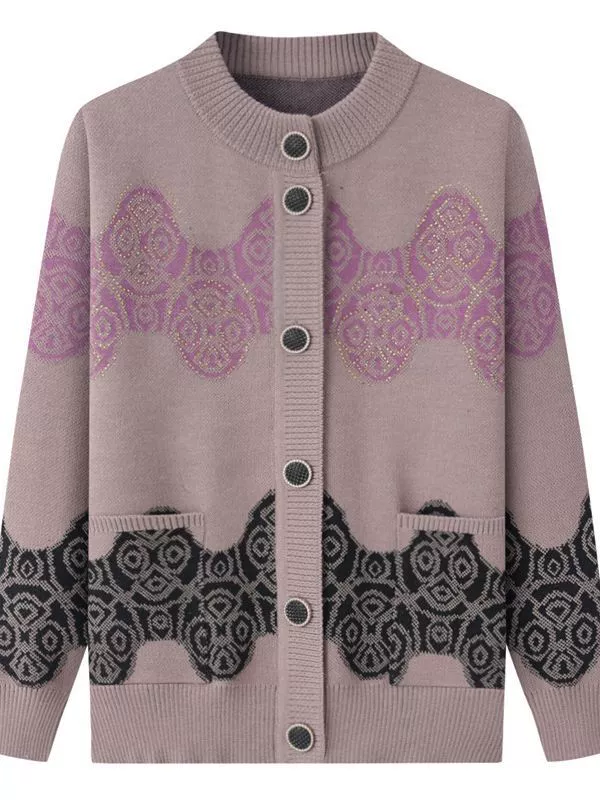 Demi-season sweater, warm jacket, spring knitted cardigan for mother, for middle age