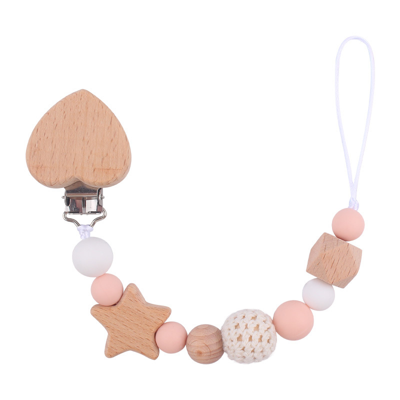 Nuevo bebé de dibujos animados melocotón corazón Haya clip calmante bebé DIY estrella mordedura chupete cadena anti-gota cadena