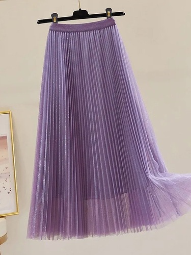 Drop-shoulder Mesh Half-length Skirt for Women 2025 Spring and Autumn Double-layer Pleated Word Skirt High-waisted Slimming Lightweight Mesh Skirt