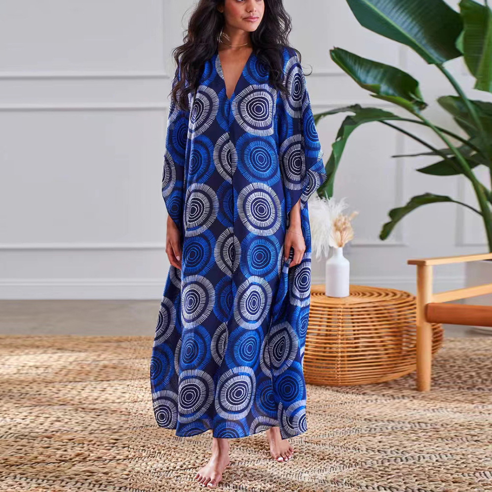 2023 nuevo transfronterizo europeo y americano impreso playa blusa vacaciones suelta más tamaño traje bikini protector solar camisa 2303