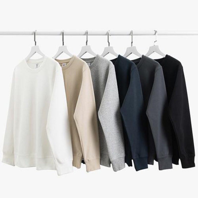 350g Spring and Autumn Thin Cream Khaki Early Spring Retro Round Neck Sweatshirt Solid Color Pullover Top for Men 350g Spring and Autumn Thin Cream Khaki Early Spring Retro Round Neck Sweatshirt Solid Color Pullover Top for Men