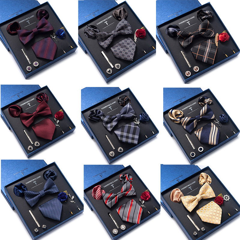 Spot Tie Set Bow Tie Men's Accessories 8-Piece Set Corsage Brooch Cufflinks Dress Suit Wedding Wedding Spot Tie Set Bow Tie Men's Accessories 8-Piece Set Corsage Brooch Cufflinks Dress Suit Wedding Wedding