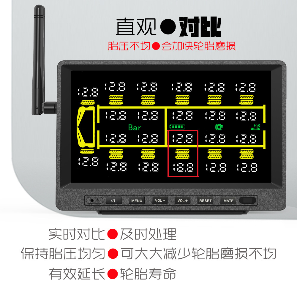 Truck Large-Screen Tire Pressure Monitor Tpms 14-Wheel 16-Wheel 18-Wheel 20-Wheel 22-Wheel External Tire Monitoring System