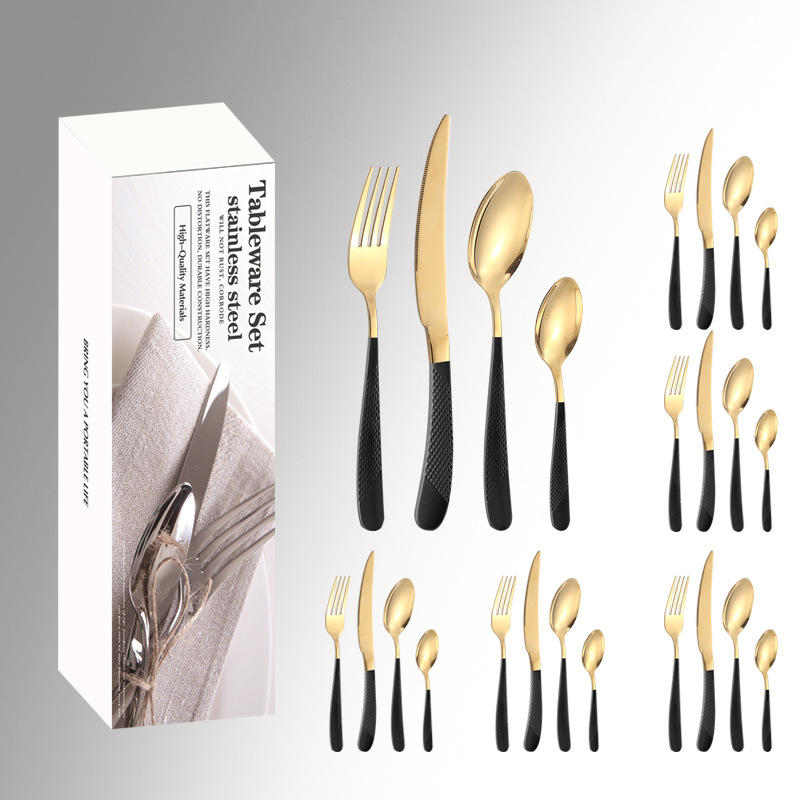 Amazon vajilla de acero inoxidable transfronteriza 16/20/24 piezas de diamante estrella cuatro piezas principales caja simple cuchillo de comida occidental, tenedor y traje de cuchara