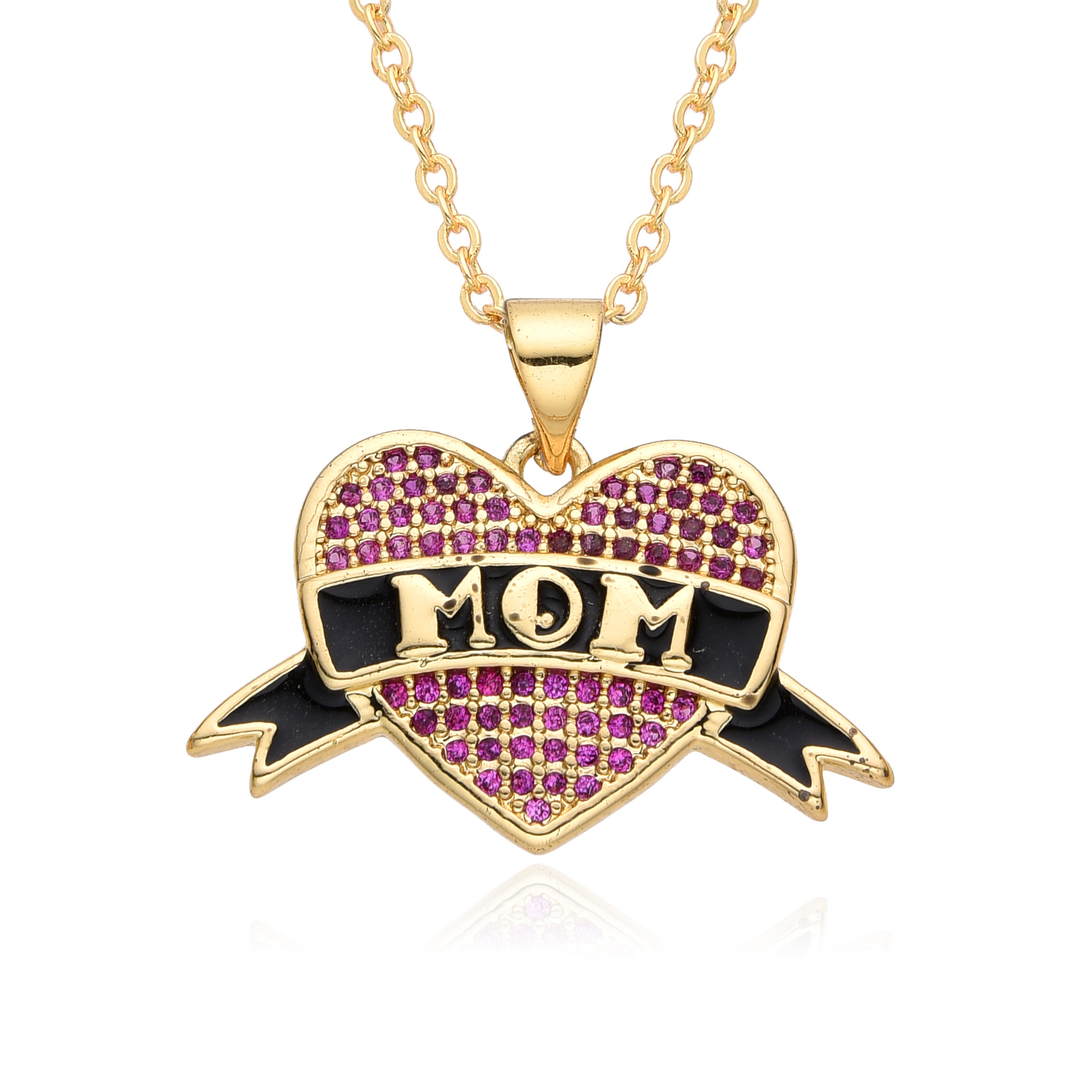 Le Cuivre Décontractée MAMA Style Simple Lettre Forme De Cœur Incruster Zircon Pendentif display picture 5