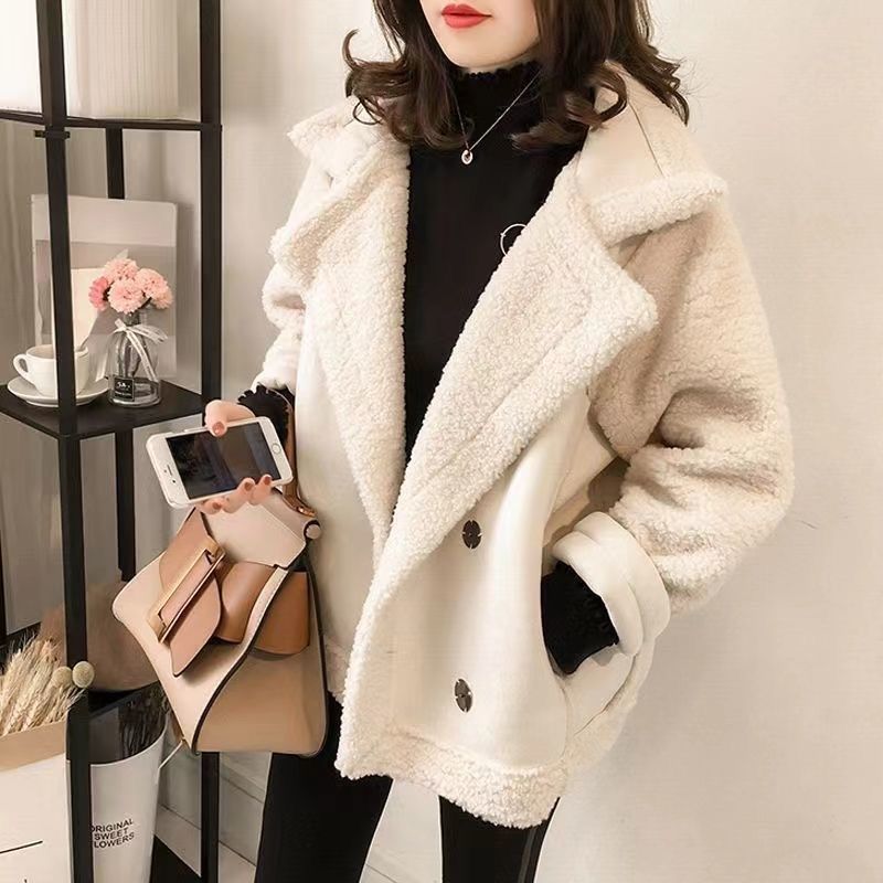 Lamb Wool Outwear for Women Autumn and Winter 2024 New Particle Cashmere Thickeneded Fur One-Piece Motorcycle Jacket for Small People