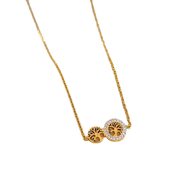 【Tutto il corpo in acciaio al titanio】 Personalità dell'albero della vita minimalista. Collana d'oro vero nella fornace eolica. Maglia interna femminile_voghion.com