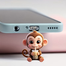 2D 可爱奶茶猴 跨境爆款亚克力手机防尘塞挂饰吊坠Type-C
