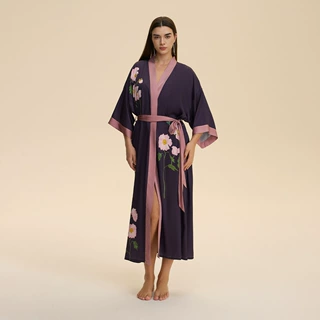 文淮欧美新款缎面大码睡衣女春秋季薄款长袖长款睡袍家居服WP5021