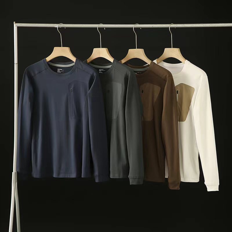 Men's Clothing Outdoor sports running casual loose solid color pullover milk silk fleece bottoming shirt long sleeve T shirt_voghion.com