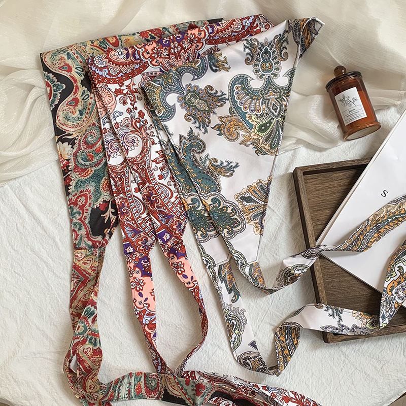 Toalla triangular, sello de cintura de verano, cintura, cortina de pedos, flor de anacardo, bufanda de seda de alta calidad, pañuelo en la cabeza, cinta para el cabello, fábrica de procesamiento personalizada