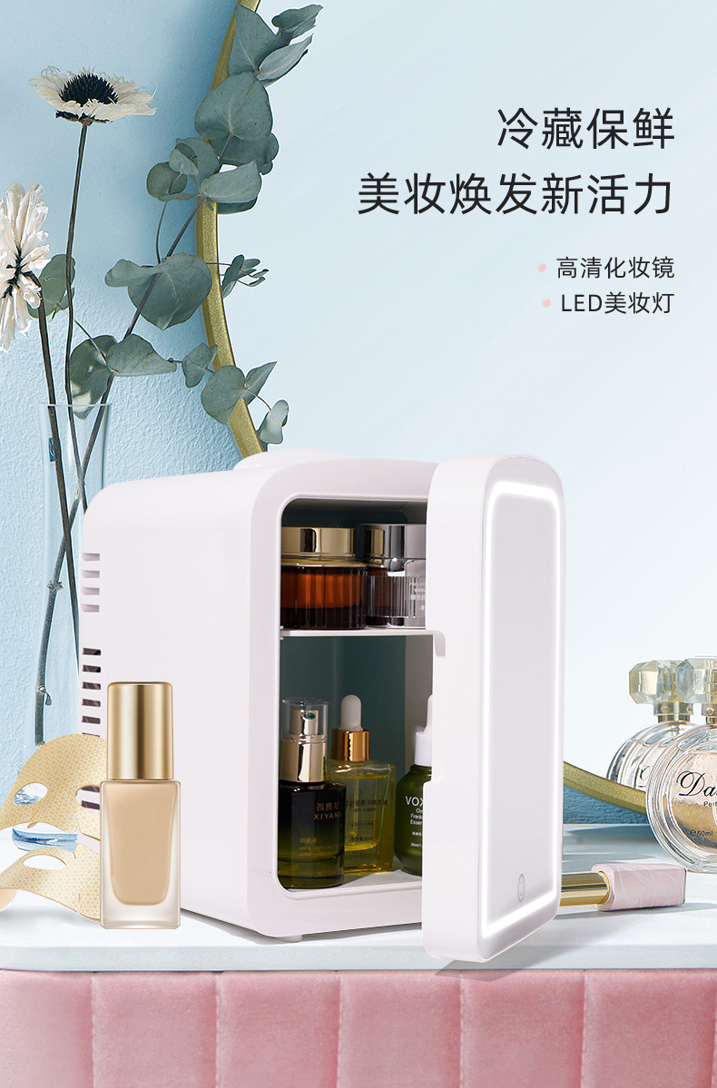 Cross-Border Export Popular Mini Beauty Refrigerator Led Light Makeup Mirror Car Home Refrigeration 4L6L
