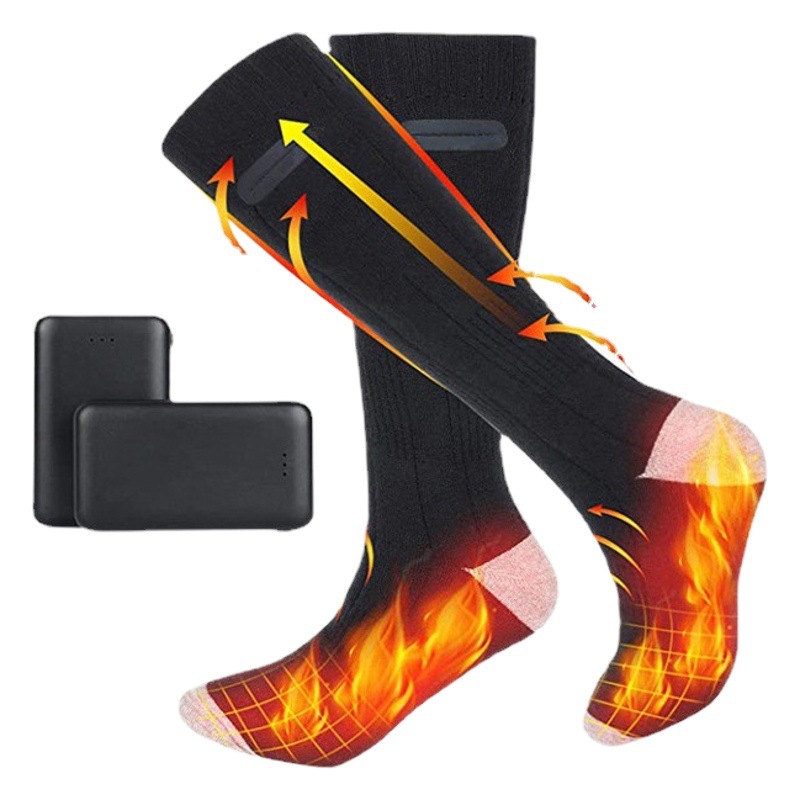 Calcetines de esquí eléctricos para personas de mediana edad y ancianos, tubo largo cálido de invierno, calcetines de calefacción de doble cara recargables usb