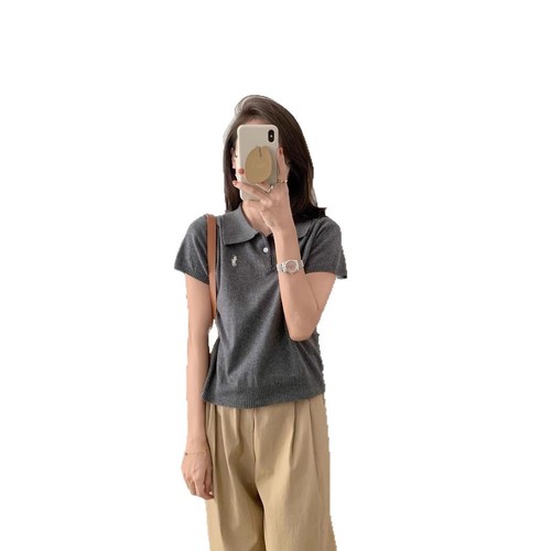 POLO Short Sleeve Knit Top for Women - Summer Korean Style New Arrival, Versatile Embroidered Slim Fit Small Women's Top, Fashion Trendy