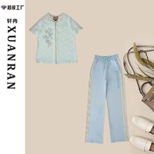 春夏新款清新蕾丝清爽时尚短袖套装大码显瘦两件套高级感小众女装