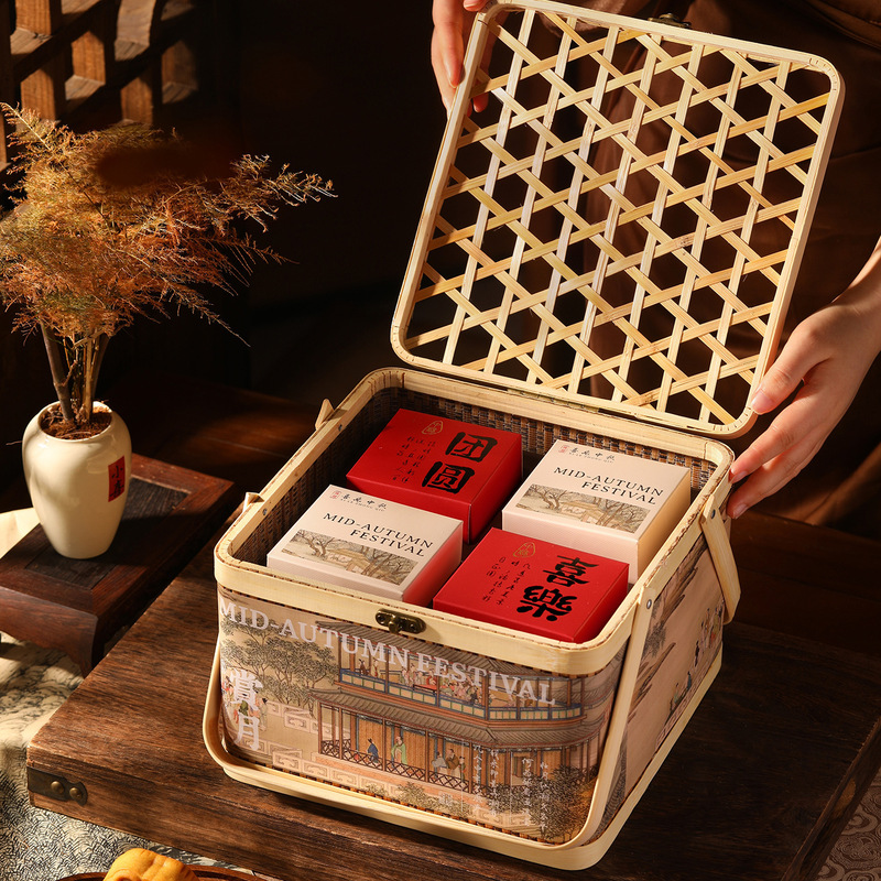 2025新款月饼包装盒中秋礼盒中式酥点手提竹篮礼品盒蛋黄酥|undefined