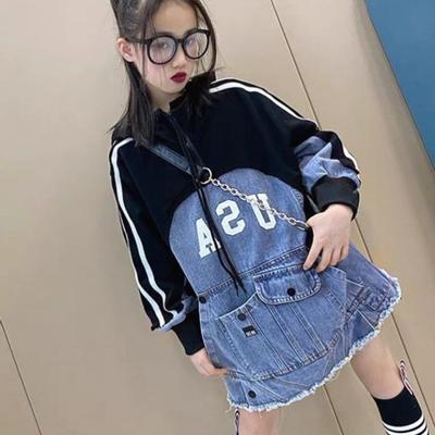 girl Plush cowboy Mosaic Sweater spring and autumn new pattern CUHK leisure time coat Hooded