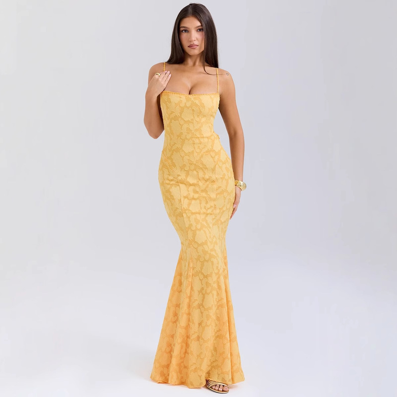 2025 Foreign Trade New Suspender Hot Girl Slim Fit Lace Embossed Jacquard Fishtail Dress Wholesale Perspective