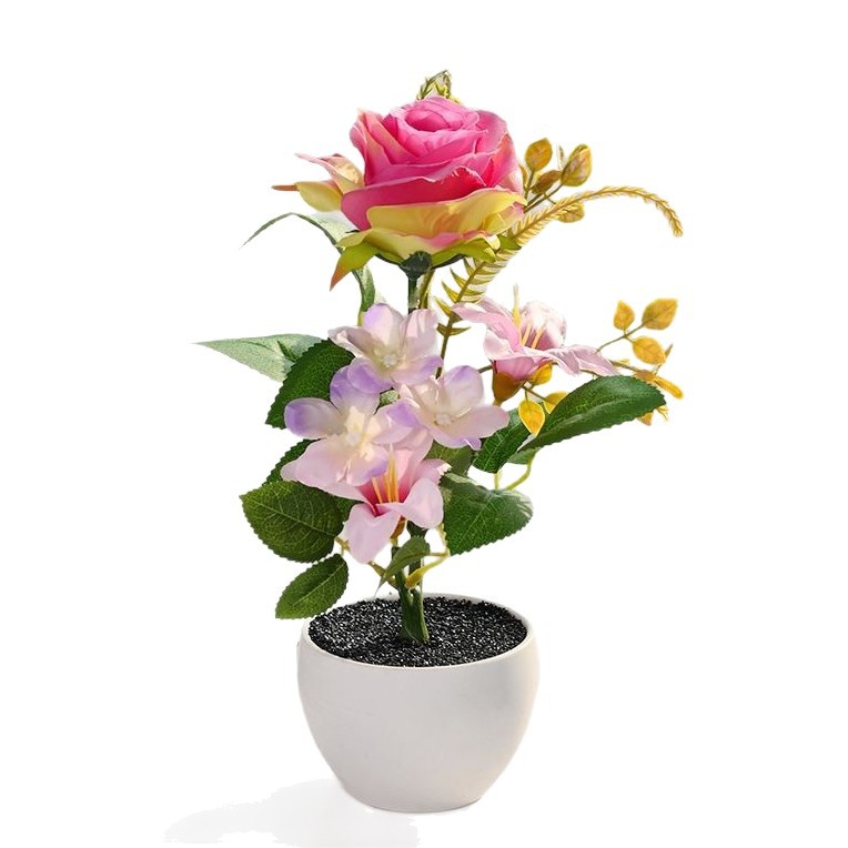 Nuevo producto transfronterizo rosa pequeño bonsai flor de simulación creativa decoración de estudio fotográfico para el hogar decoración planta verde artificial simulación planta en maceta