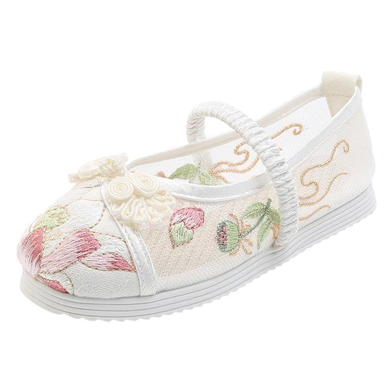 Сандалии для девочек Обувь Hanfu, летняя обувь с вышивкой, женская детская обувь в старинном стиле, дышащая сетчатая обувь из одной сетки, старая Пекинская Тканевая обувь