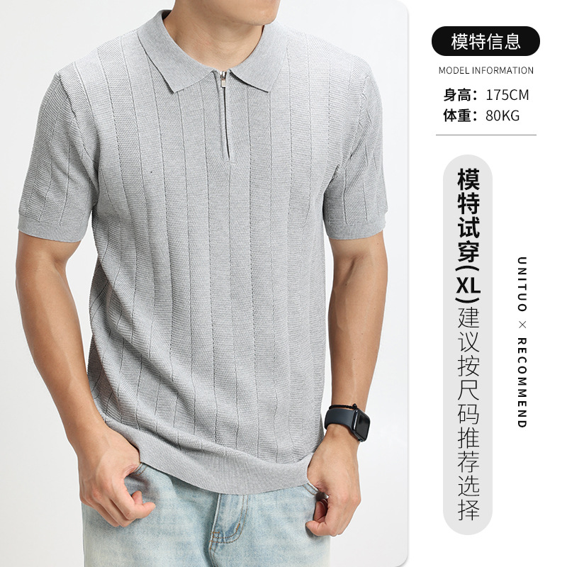 Comercio exterior transfronterizo hombre polo de punto medio cremallera textural de rayas verticales lujosas de alto nivel camisa de estilo europeo y americano image 10