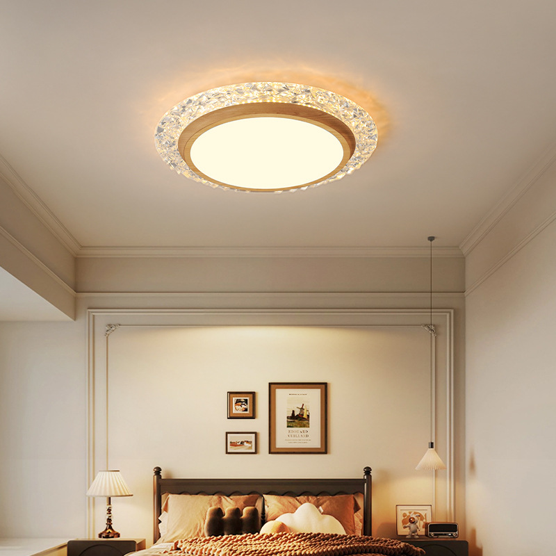 [Selección estricta] lámpara de techo medieval retro americana silenciosa patrón de madera minimalista redonda protector de ojos de color nuez super brillante