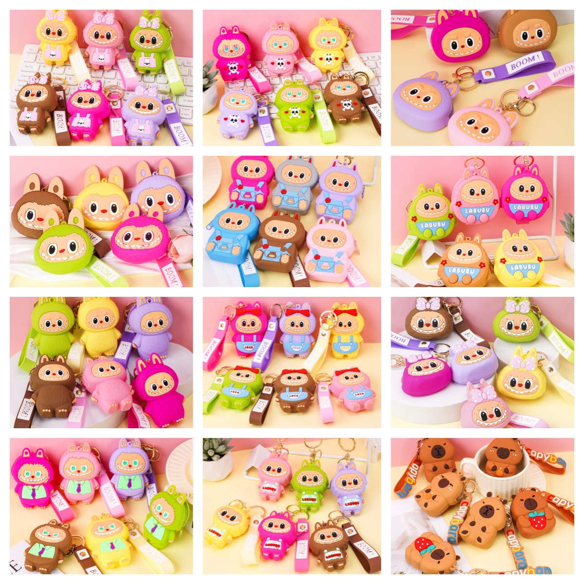 钥匙扣挂件卡通拉布布儿童钱包水豚公仔耳机包Labubu硅胶零钱包