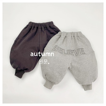 跨境供儿童运动裤秋季新款男女童毛圈布休闲宽松长裤韩版束脚卫裤