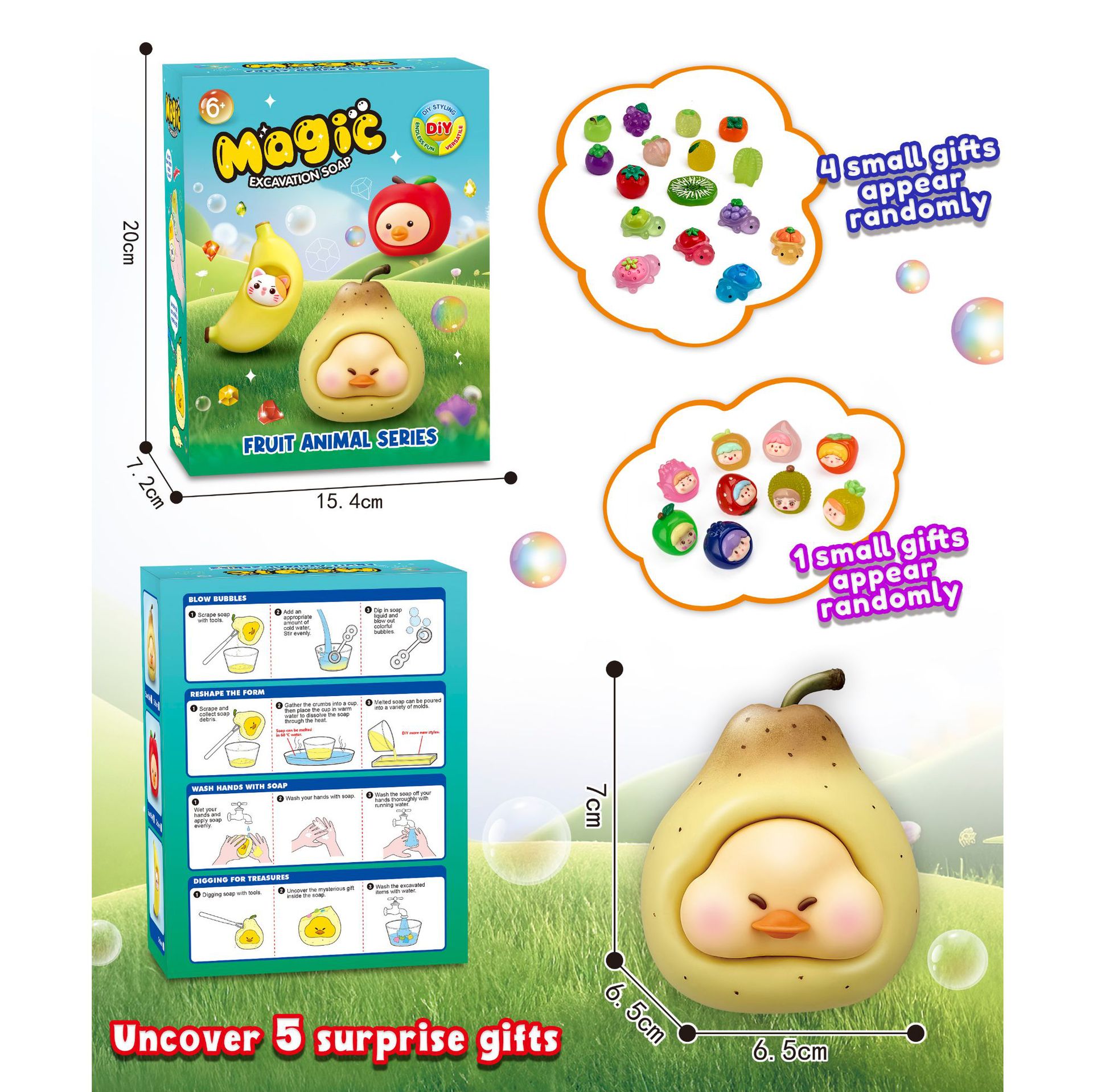 Cross-Border Children's Educational Duck Pear Apple Chicken Fortune Cat Soap Archaeological Excavation Luminous Treasure Bracelet Beaded Toy