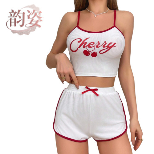 Cross-Border Hot Girl Pure Desire Letter Suspender Shorts Sexy Bottoming Underwear Pajamas Women Summer Women's Home Clothes Wholesale