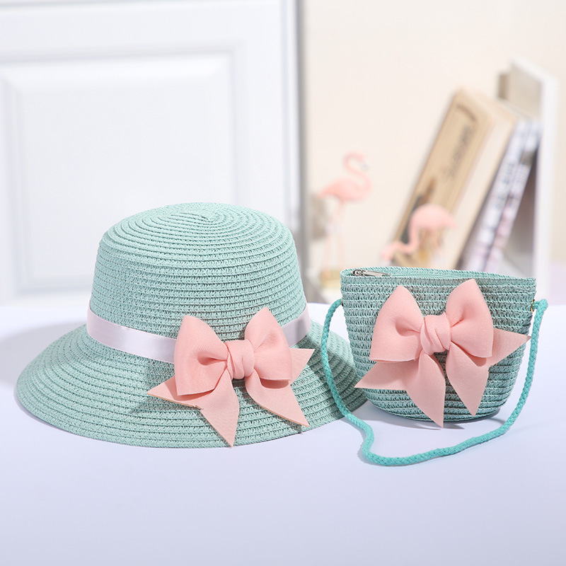 straw Fabric Type Straw Hat Hats Type Girl's Fashion Solid Color Bow Knot Straw Hat
